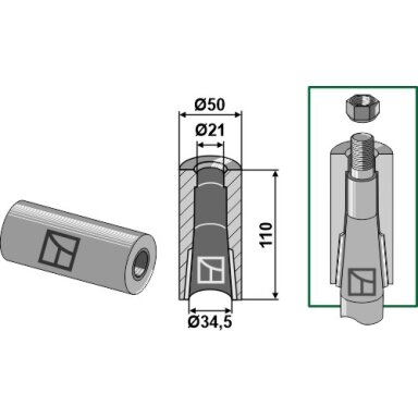 Privirinama įvorė for tine with locking piston