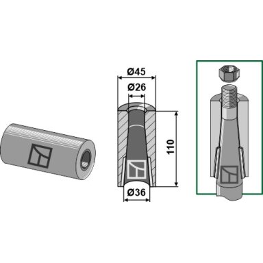 Privirinama įvorė for tine with locking piston