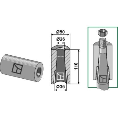 Privirinama įvorė for tine with locking piston