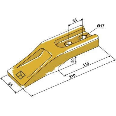 Frontalinio krautuvo kaušo standartinis dantis, 210x55 mm