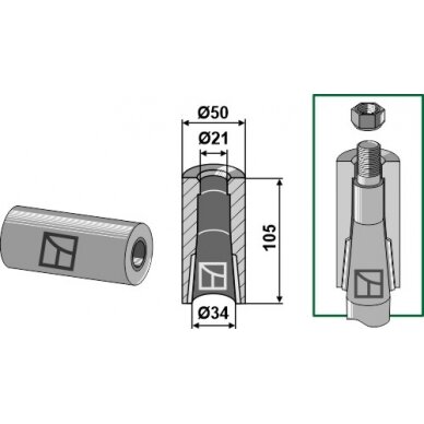 Privirinama įvorė for tine with locking piston 1