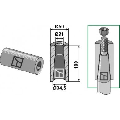 Privirinama įvorė for tine with M20 thread 1