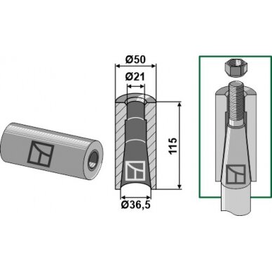 Privirinama įvorė for tine with M20 thread 1