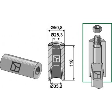 Privirinama įvorė for tine with locking piston 1