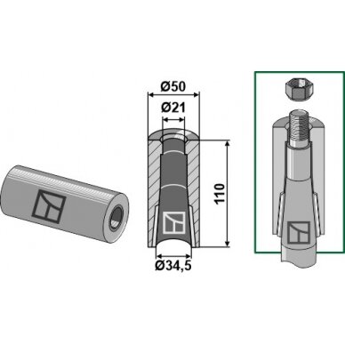 Privirinama įvorė for tine with locking piston 1
