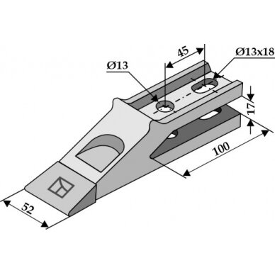 Frontalinio krautuvo kaušo standartinis dantis, 52 mm 1