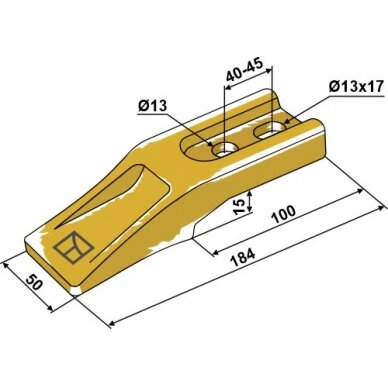 Frontalinio krautuvo kaušo standartinis dantis, 184x50 mm 1