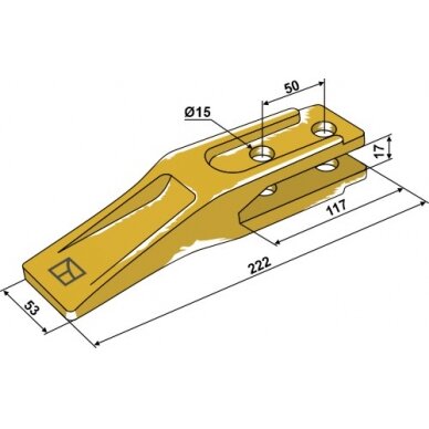 Frontalinio krautuvo kaušo standartinis dantis, 222x53 mm 1