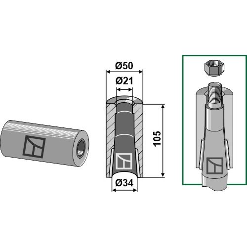 Privirinama įvorė for tine with locking piston 1