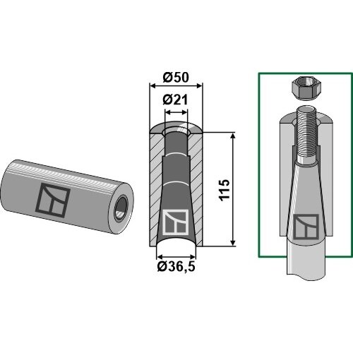 Privirinama įvorė for tine with M20 thread 1
