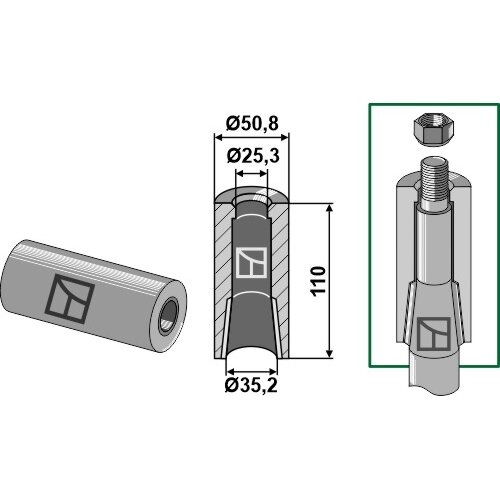 Privirinama įvorė for tine with locking piston 1