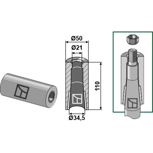 Privirinama įvorė for tine with locking piston 1