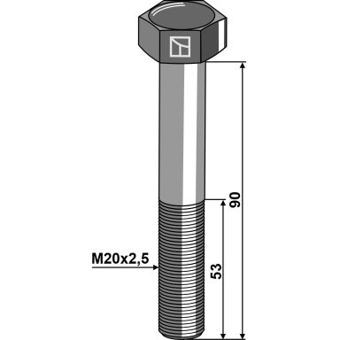 Varžtas su šešiakampe galvute M20x2,5x90 be veržlės Varžtas su šešiakampe galvute M20x2,5x90 be veržlės