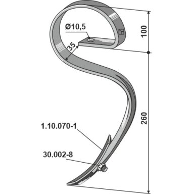 Spyruoklinis dantis su noragėliu, 25x8 mm