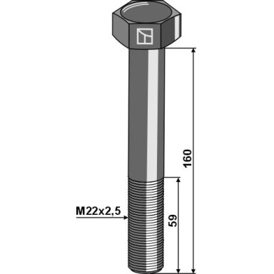 Varžtas su šešiakampe galvute M22x2,5x160 be veržlės Varžtas su šešiakampe galvute M22x2,5x160 be veržlės