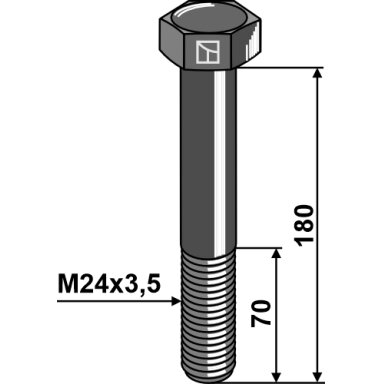 Varžtas su šešiakampe galvute M24x3,5x180 be veržlės Varžtas su šešiakampe galvute M24x3,5x180 be veržlės