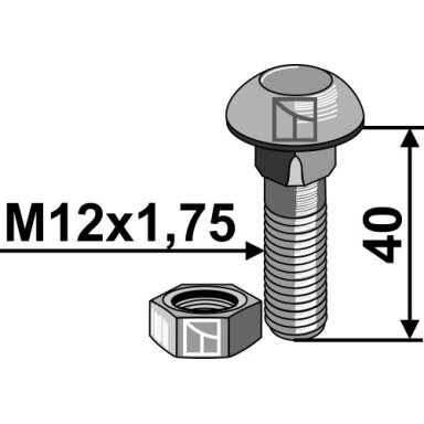 Varžtas su veržle - M12x1,75x40 - 10.9