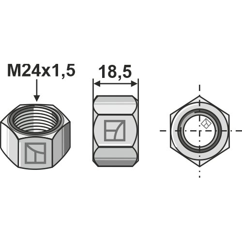 Veržlė M24x1,5 - cinkuota - kairinis sriegis