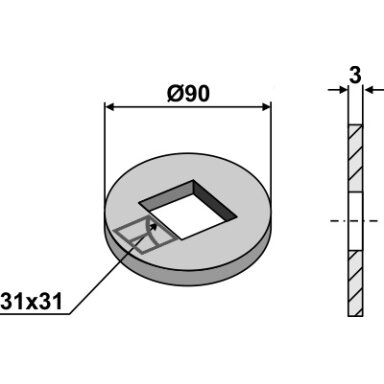 Kompensacinė poveržlė 28x28 ir 30x30 kvadratiniam velenui
