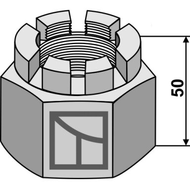 Šešiakampė veržlė su karūnėle M48x5 for 50x50 square shaft