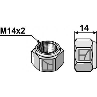 Savaime užsifiksuojanti šešiakampė veržlė - M14 Savaime užsifiksuojanti šešiakampė veržlė - M14