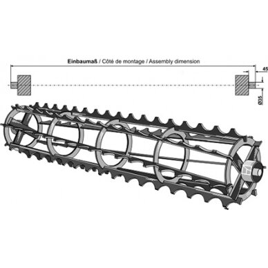 Tankinimo volo dantyti skersiniai su ištisiniu velenu - 1200mm Tankinimo volo dantyti skersiniai su ištisiniu velenu - 1200mm