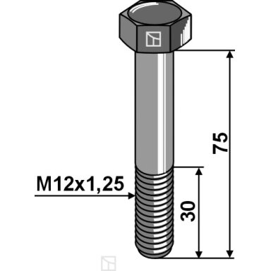 Šešiakampis varžtas su metriniu smulkiu sriegiu - M12x1,25X75 - 8.8