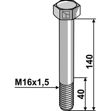 Šešiakampis varžtas su metriniu smulkiu sriegiu - M16x1,5x140 - 8.8