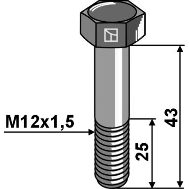 Šešiakampis varžtas su metriniu smulkiu sriegiu - M12x1,5x43 - 12.9