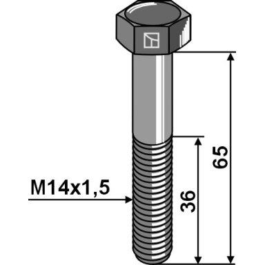 Šešiakampis varžtas su metriniu smulkiu sriegiu - M14x1,5x65 - 12.9