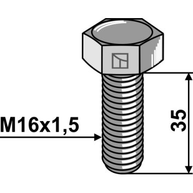 Šešiakampis varžtas su metriniu smulkiu sriegiu - M16x1,5x35 - 10.9
