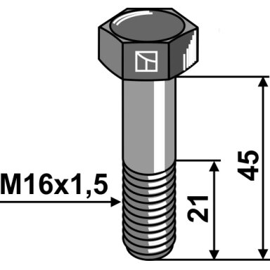Šešiakampis varžtas su metriniu smulkiu sriegiu - M16x1,5x45 - 12.9