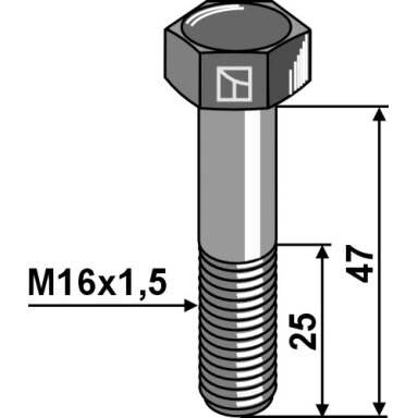 Šešiakampis varžtas su metriniu smulkiu sriegiu - M16x1,5X47 - 12.9