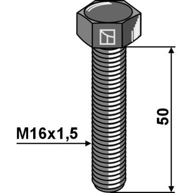 Šešiakampis varžtas su metriniu smulkiu sriegiu - M16x1,5x50 - 12.9