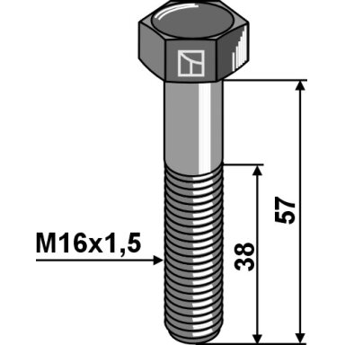 Šešiakampis varžtas su metriniu smulkiu sriegiu - M16x1,5x57 - 12.9
