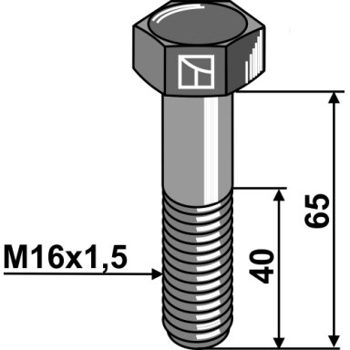 Šešiakampis varžtas su metriniu smulkiu sriegiu - M16x1,5X65 - 12.9