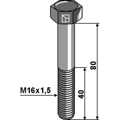 Šešiakampis varžtas su metriniu smulkiu sriegiu - M16x1,5X80 - 12.9
