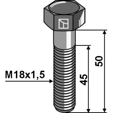 Šešiakampis varžtas su metriniu smulkiu sriegiu - M18x1,5x50 - 10.9