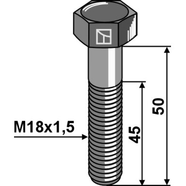 Šešiakampis varžtas su metriniu smulkiu sriegiu - M18x1,5x55 - 10.9