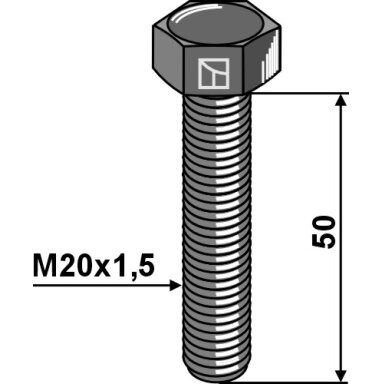 Šešiakampis varžtas su metriniu smulkiu sriegiu - M20x1,5X50 - 10.9