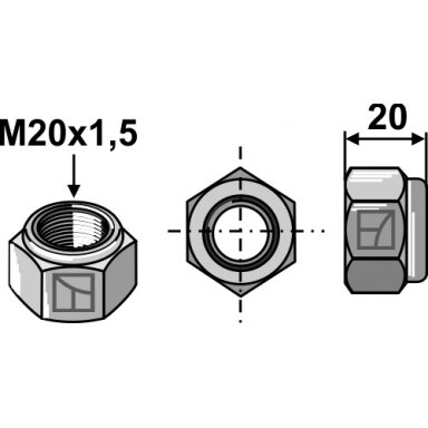 Savaime užsifiksuojanti šešiakampė veržlė - M20x1,5 - 10.9