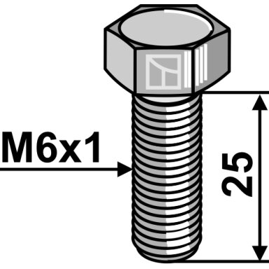Šešiakampis varžtas M6x1x25 be veržlės, cinkuotas