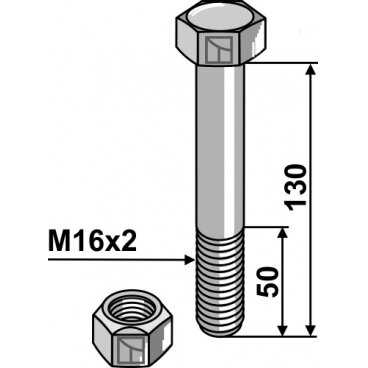 Varžtas - M16 x2x 130- 10.9 Varžtas - M16 x2x 130- 10.9