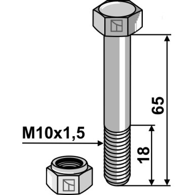 Varžtas su savaime užsifiksuojančia veržle - M10 - 10.9