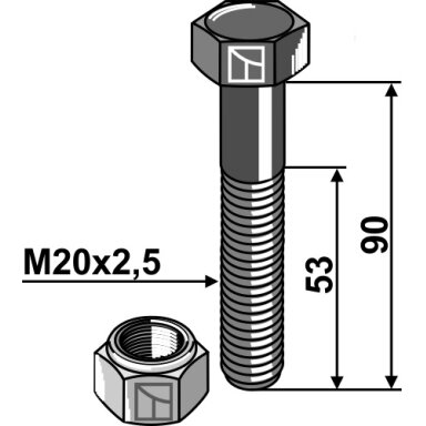 Varžtas su savaime užsifiksuojančia veržle - M20 - 10.9