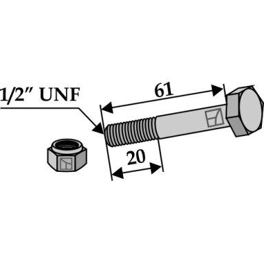 Varžtas su savaime užsifiksuojančia veržle - 1/2''UNF