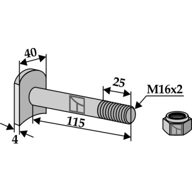 Varžtas M 16 x 2 - 8.8 su savaime užsifiksuojančia veržle