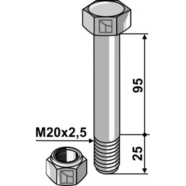 Varžtas su savaime užsifiksuojančia veržle - M20 x 2,5 - 10.9