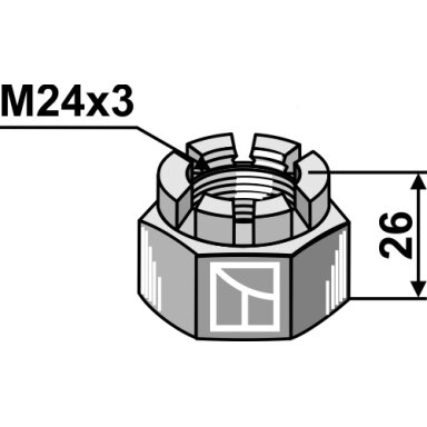 Šešiakampė veržlė su karūnėle M24x3