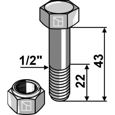 Varžtas su savaime užsifiksuojančia veržle - 1/2''UNF